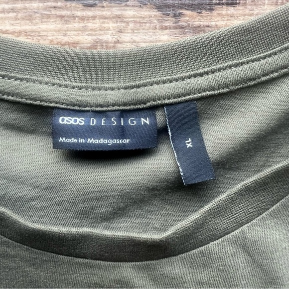 ASOS Design Men's Solid Olive Green Crew Neck Casual Shirt 100% Cotton Size XL - Picture 6 of 6